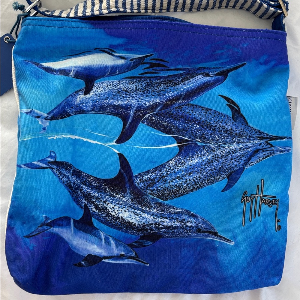 Guy Harvey Blue Dolphin Print Crossbody Bag - Picture 3 of 12